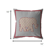 16â Red Gray Elephant Indoor Outdoor Throw Pillow