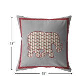 18â Red Gray Elephant Indoor Outdoor Throw Pillow
