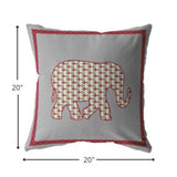 20â Red Gray Elephant Indoor Outdoor Throw Pillow