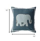 16â Spruce Blue Elephant Indoor Outdoor Throw Pillow