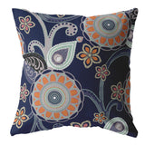 16â Indigo Orange Floral Indoor Outdoor Throw Pillow