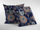 16â Indigo Orange Floral Indoor Outdoor Throw Pillow
