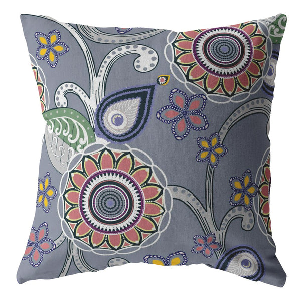 28â Gray Pink Floral Indoor Outdoor Throw Pillow