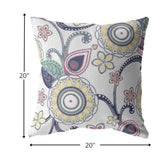 20â White Yellow Floral Indoor Outdoor Throw Pillow