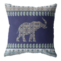 16? Navy Ornate Elephant Indoor Outdoor Throw Pillow