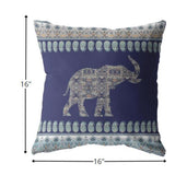16? Navy Ornate Elephant Indoor Outdoor Throw Pillow