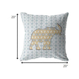 20" Blue Yellow Elephant Indoor Outdoor Throw Pillow
