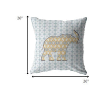 26" Blue Yellow Elephant Indoor Outdoor Throw Pillow