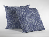 18? Indigo White Boho Ornate Indoor Outdoor Throw Pillow