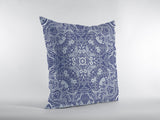 18? Indigo White Boho Ornate Indoor Outdoor Throw Pillow