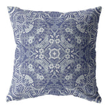 18? Indigo White Boho Ornate Indoor Outdoor Throw Pillow