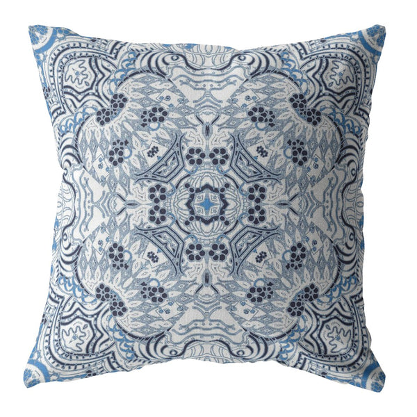 18? Light Blue Boho Ornate Indoor Outdoor Throw Pillow