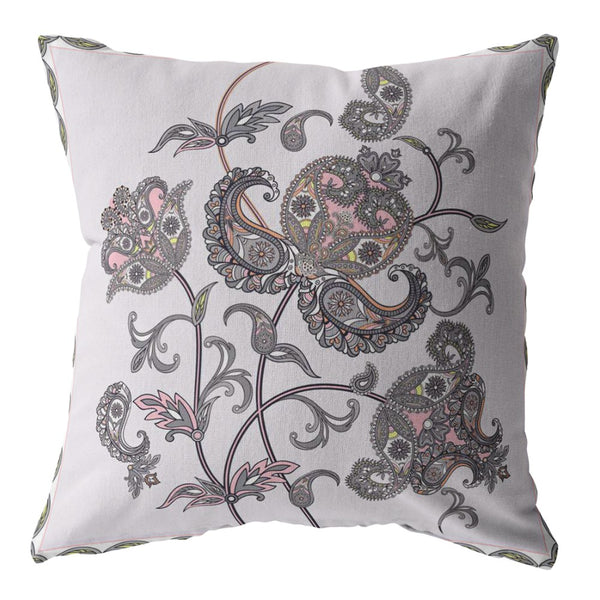 20â Gray White Wildflower Indoor Outdoor Throw Pillow
