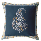 26â Orange Navy Paisley Indoor Outdoor Throw Pillow
