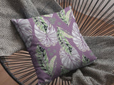 16? White Purple Tropical Leaf Indoor Outdoor Throw Pillow
