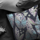 16? Blue Purple Tropical Leaf Indoor Outdoor Throw Pillow