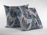 16? Blue Gray Tropical Leaf Indoor Outdoor Throw Pillow