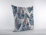 16? Blue Gray Tropical Leaf Indoor Outdoor Throw Pillow