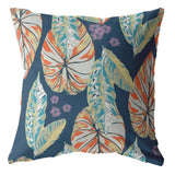 16? Orange Blue Tropical Leaf Indoor Outdoor Throw Pillow