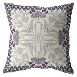 16" Gray Floral Frame Indoor Outdoor Zippered Throw Pillow