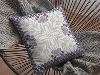 16" Gray Floral Frame Indoor Outdoor Zippered Throw Pillow