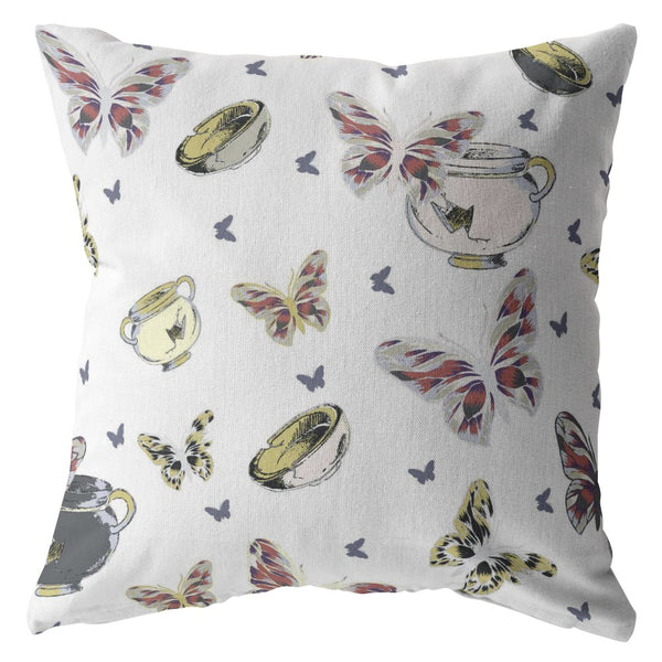 20" White Butterflies Indoor Outdoor Zippered Throw Pillow