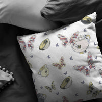 20" White Butterflies Indoor Outdoor Zippered Throw Pillow
