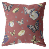 26" Copper Rose Butterflies Indoor Outdoor Zippered Throw Pillow