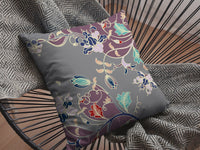 20" Purple Gray Garden Indoor Outdoor Zippered Throw Pillow