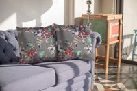 20" Purple Gray Garden Indoor Outdoor Zippered Throw Pillow