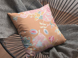 16" Pink Orange Garden Indoor Outdoor Zippered Throw Pillow