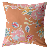 20" Pink Orange Garden Indoor Outdoor Zippered Throw Pillow
