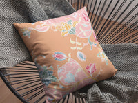 26" Pink Orange Garden Indoor Outdoor Zippered Throw Pillow