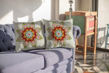 26" Orange Green Mandala Indoor Outdoor Zip Throw Pillow