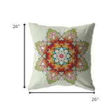 26" Orange Green Mandala Indoor Outdoor Zip Throw Pillow