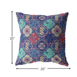 20â Navy Red Trellis Indoor Outdoor Zippered Throw Pillow
