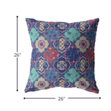 26â Navy Red Trellis Indoor Outdoor Zippered Throw Pillow