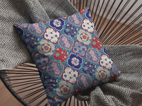 26â Turquoise Cream Trellis Indoor Outdoor Zippered Throw Pillow