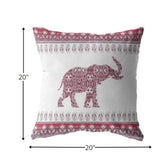 18? Red White Ornate Elephant Indoor Outdoor Zippered Throw Pillow