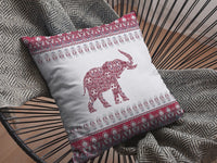 18? Red White Ornate Elephant Indoor Outdoor Zippered Throw Pillow