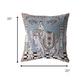18? Blue Brown Ornate Elephant Indoor Outdoor Zippered Throw Pillow