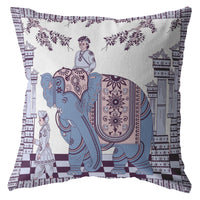 16? Blue Purple Ornate Elephant Indoor Outdoor Zippered Throw Pillow