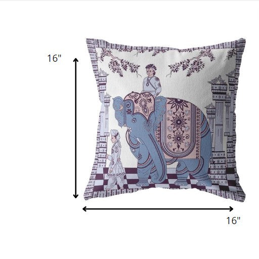 16? Blue Purple Ornate Elephant Indoor Outdoor Zippered Throw Pillow