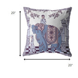 18? Blue Purple Ornate Elephant Indoor Outdoor Zippered Throw Pillow