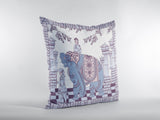 18? Blue Purple Ornate Elephant Indoor Outdoor Zippered Throw Pillow