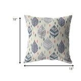 18â Cream Gray Leaves Indoor Outdoor Zippered Throw Pillow