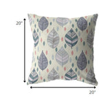 20â Cream Gray Leaves Indoor Outdoor Zippered Throw Pillow