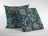 20â Teal Green Jacobean Indoor Outdoor Zippered Throw Pillow