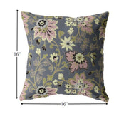 16â Gray Pink Jacobean Indoor Outdoor Zippered Throw Pillow
