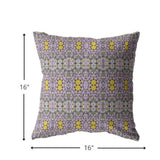 16â Purple Yellow Geofloral Indoor Outdoor Zippered Throw Pillow